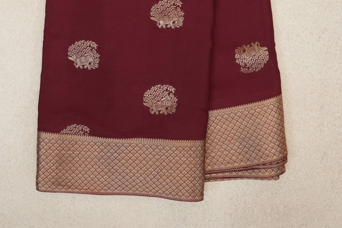 Deep Wine Maroon Mysore Silk Saree  border zoom