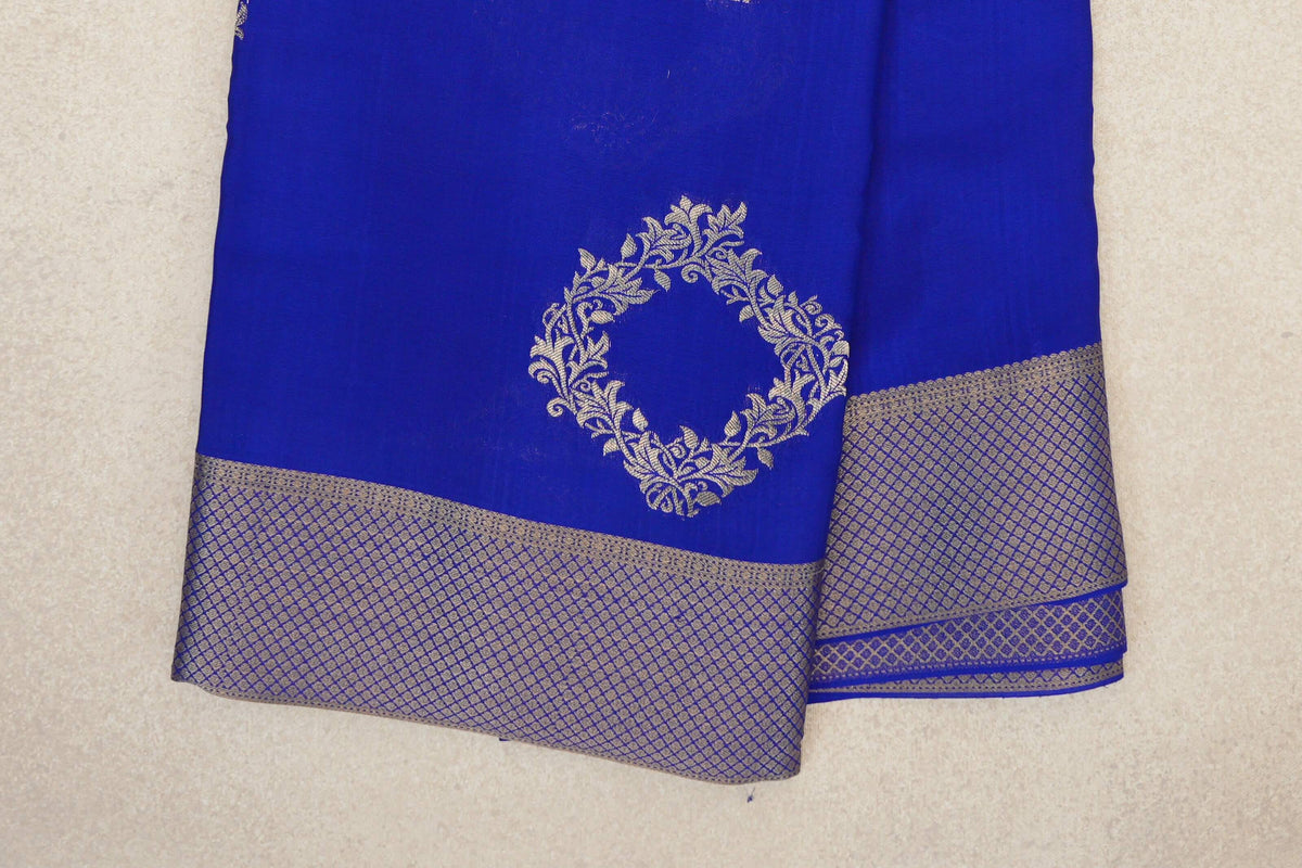 Bright Royal Blue Mysore Silk Saree border zoom