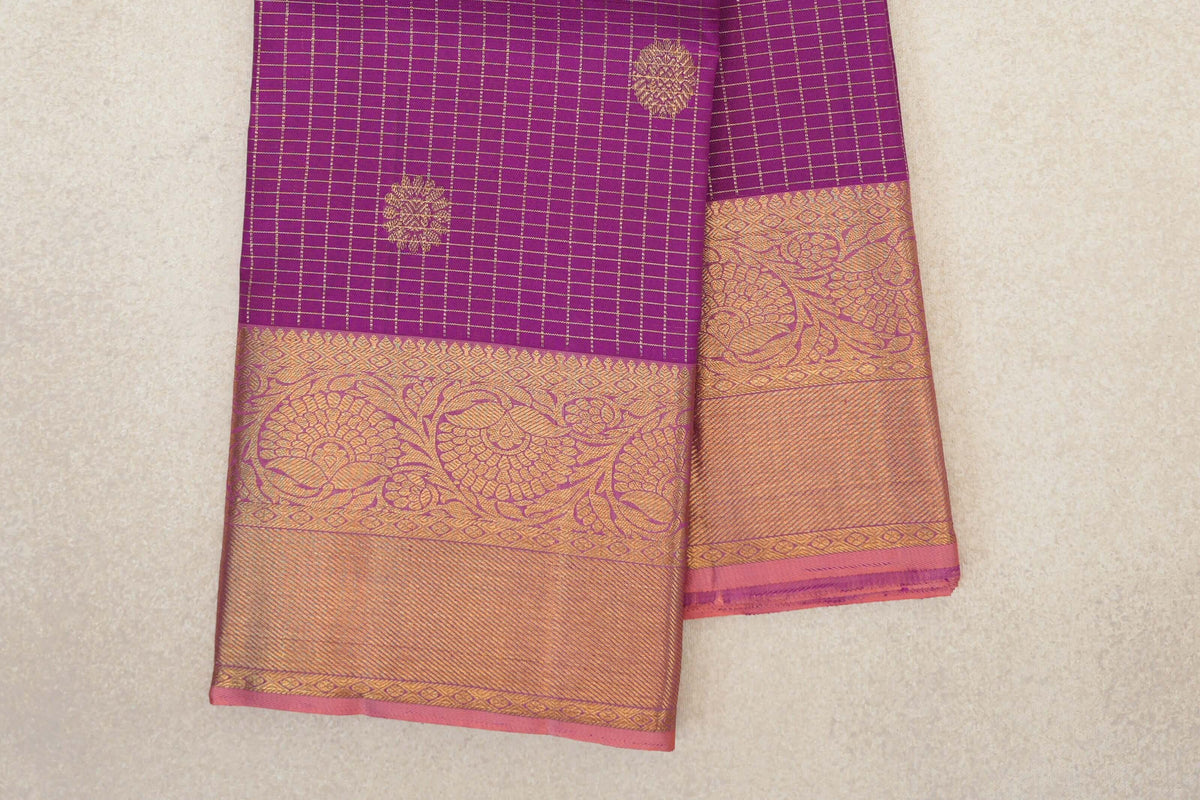 Deep Magenta Purple with Dusty Pink Borders Vintage Kanjivaram Silk Saree by Shreenivas Silks PSSR0110412
