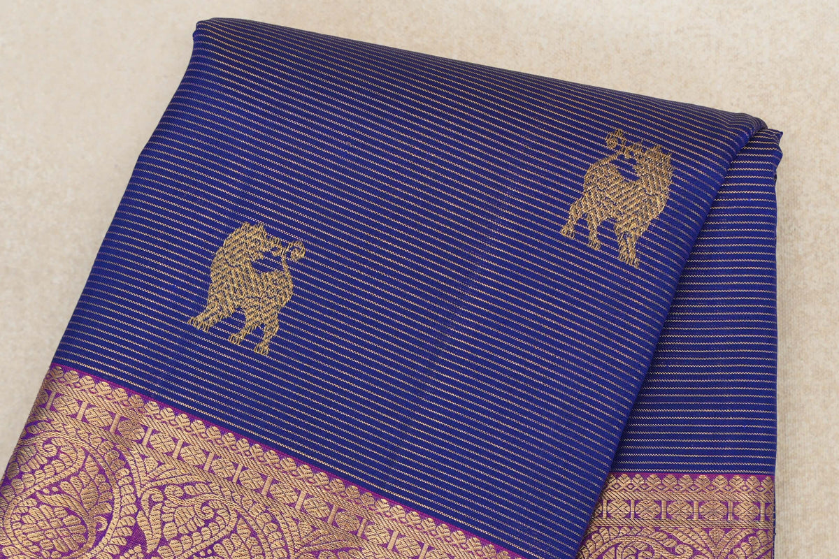 Blue Violet Vintage Kanjivaram Silk Saree body zoom