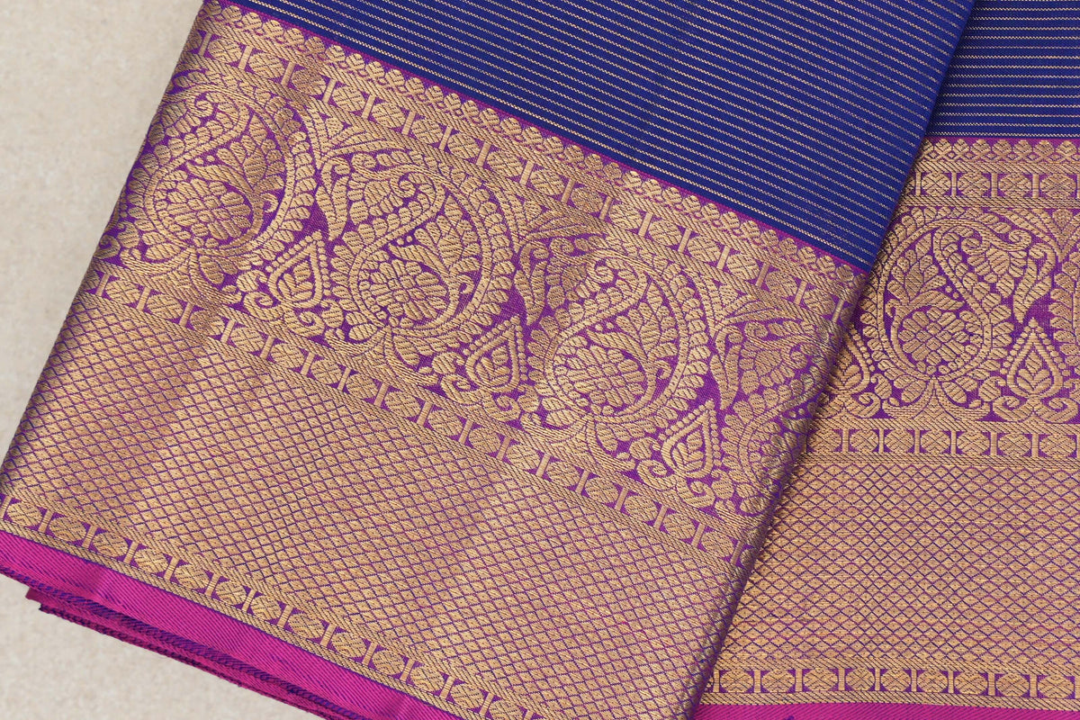 Blue Violet Vintage Kanjivaram Silk Saree border zoom