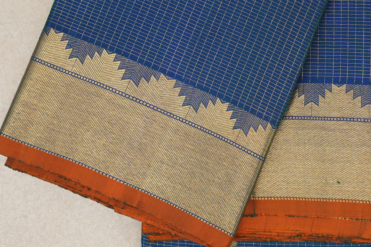 Peacock Blue Vintage Kanjivaram Silk Saree border zoom