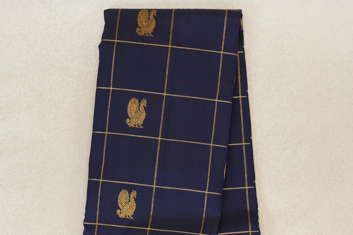  Deep Navy Blue Vintage Kanjivaram Silk Saree body zoom