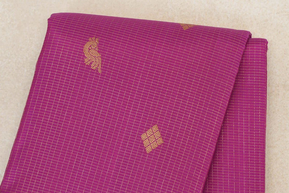 folded Bright Magenta Pink Vintage Kanjivaram Silk Saree body zoom