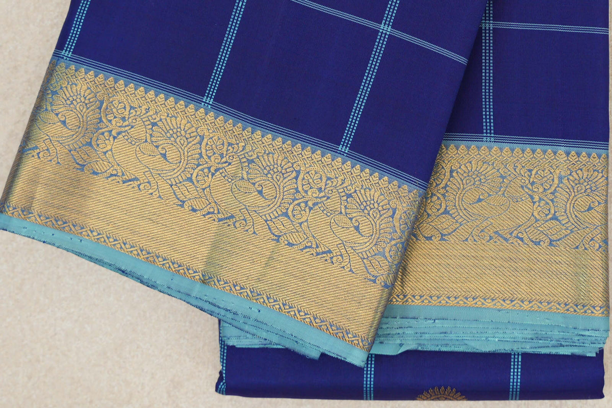  Deep Blue Vintage Kanjivaram Silk Saree border zoom