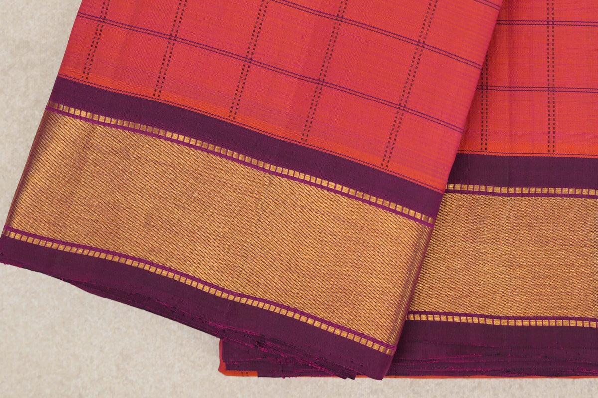 Dual Tone of Pink and Orange Vintage Kanjivaram Silk Saree border zoom