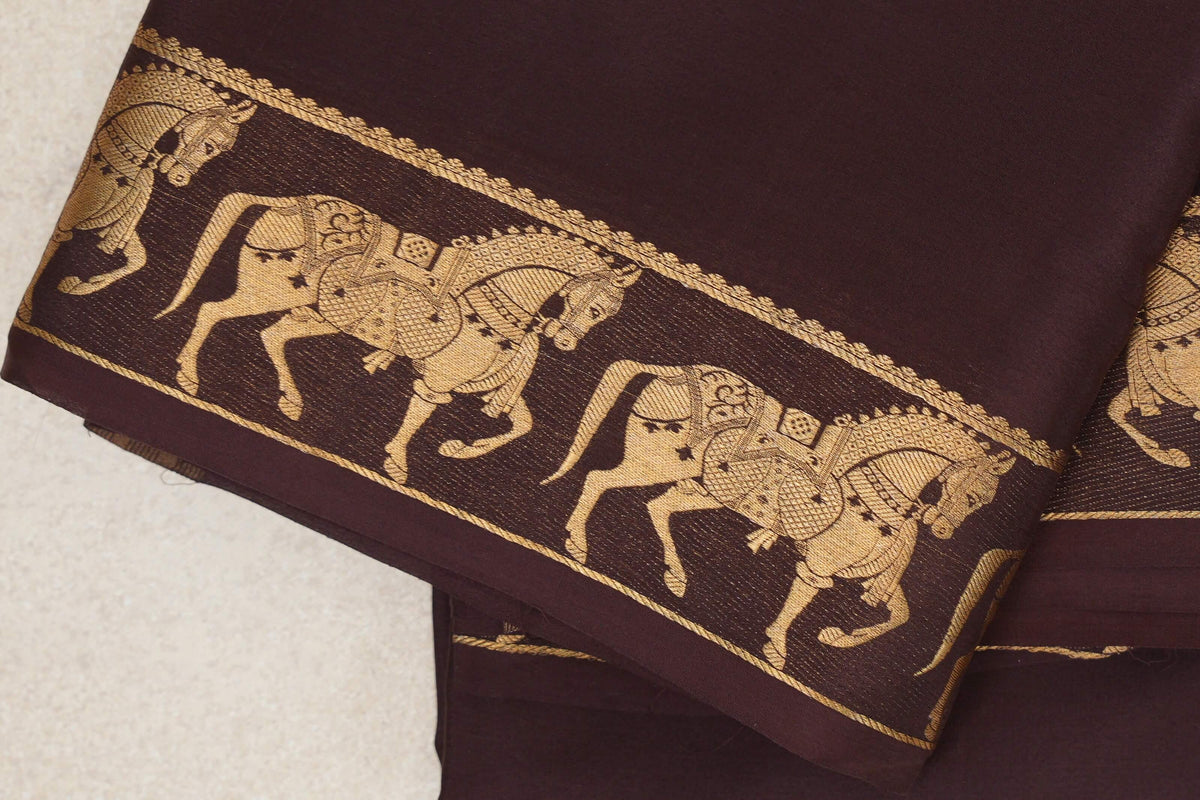 Coffee Bean Brown Mysore Silk Saree border zoom