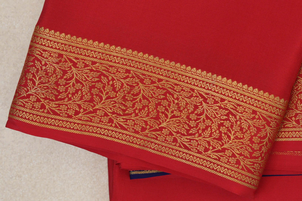Bright Red Mysore Silk Saree border zoom