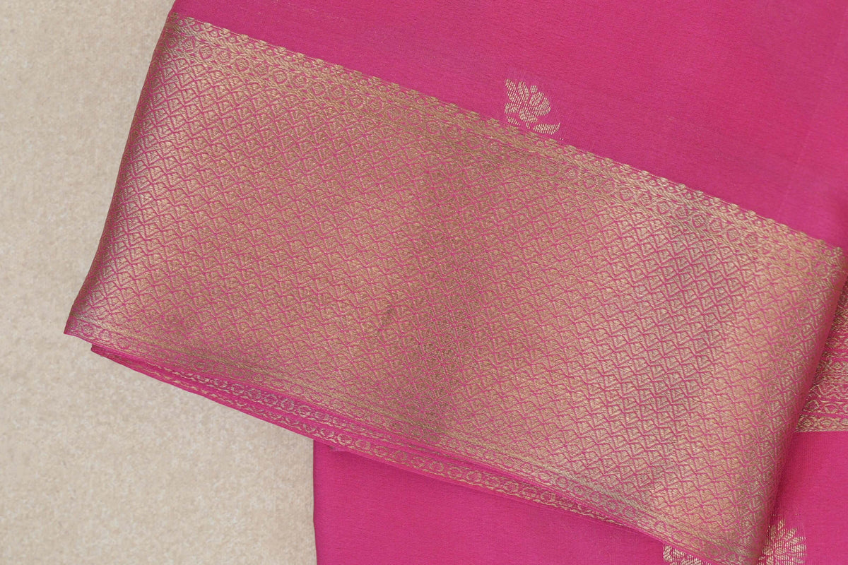 Bright Rose Pink Mysore Silk Saree by Shreenivas Silks  border zoom