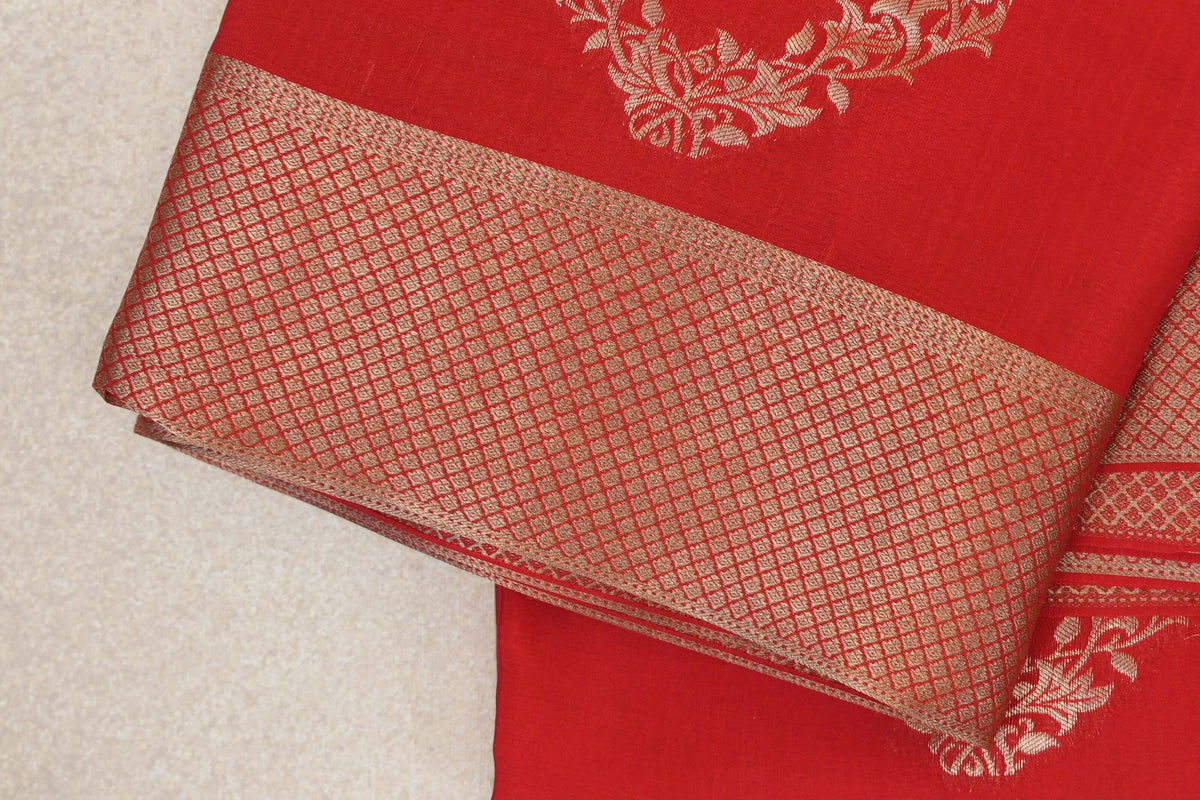 Bright Red Mysore Silk Sareeborder zoom
