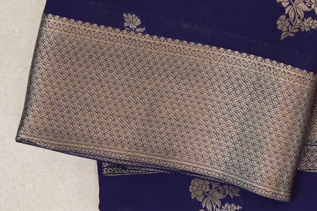 Deep Blue Mysore Silk Saree border zoom