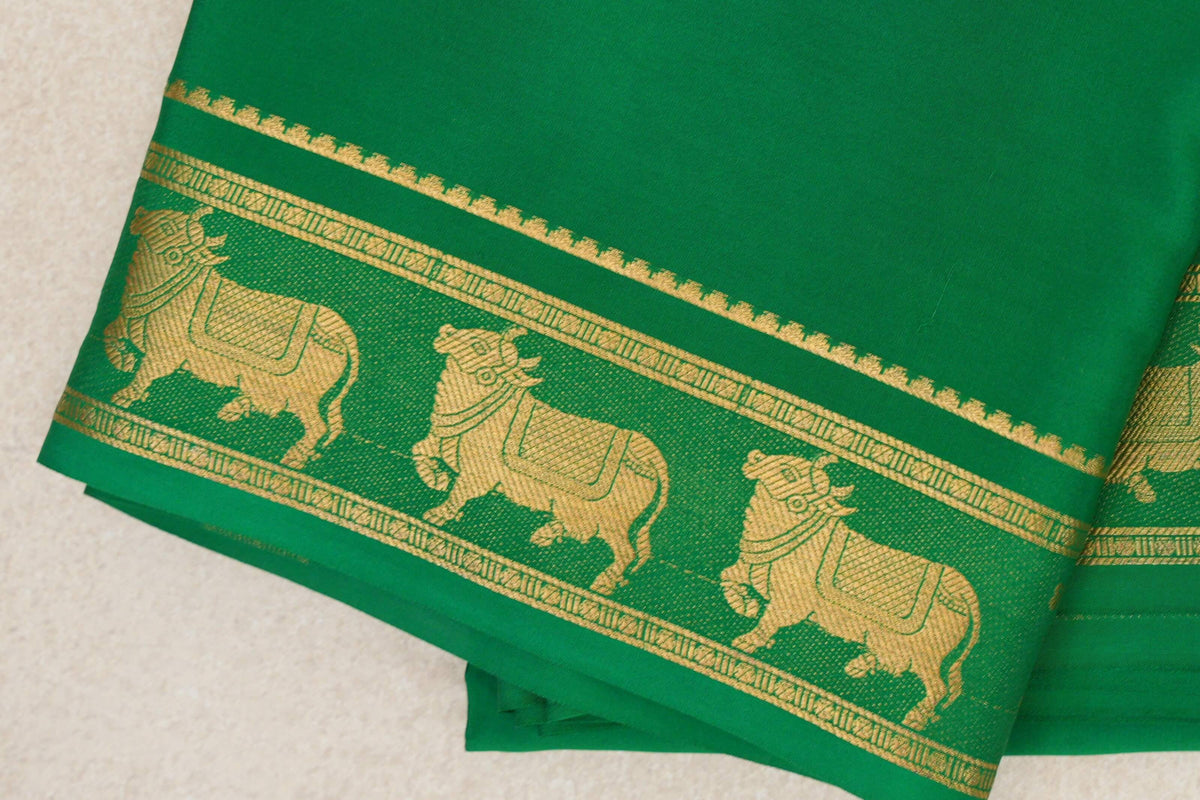 Leaf Green Mysore Silk Saree border zoom