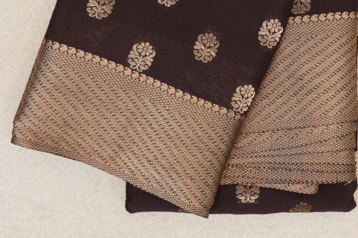 Dark Coffee Brown Mysore Silk Saree border zoom