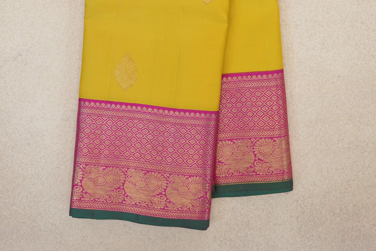 Lemon Yellow Vintage Kanjivaram Silk Sareeborder zoom