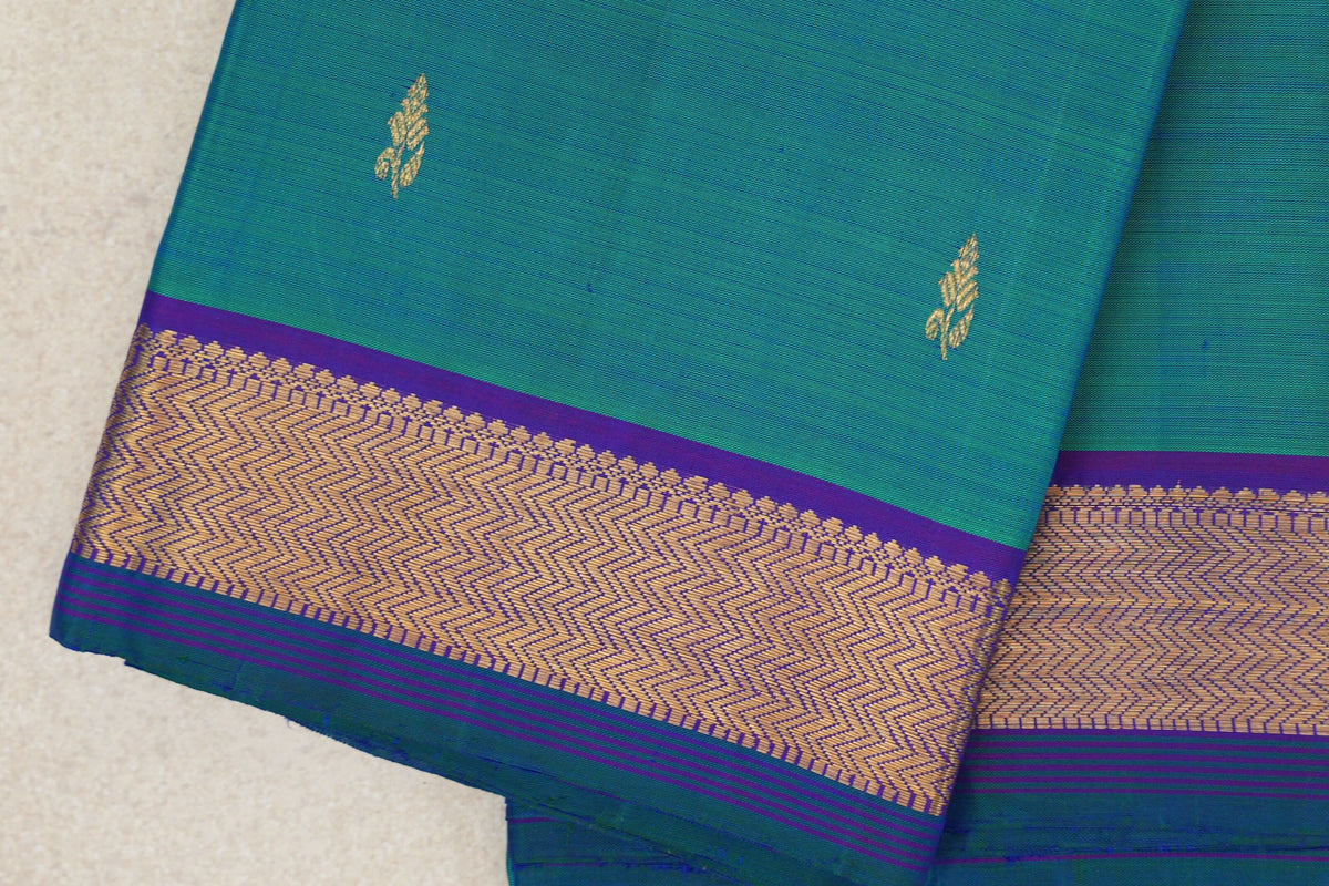Dual Tone of Green and Blue with Violet Purple Borders with Dark Bottle Green Selvedge Vintage Kanjivaram Silk Saree by Shreenivas Silks PSSR0110469