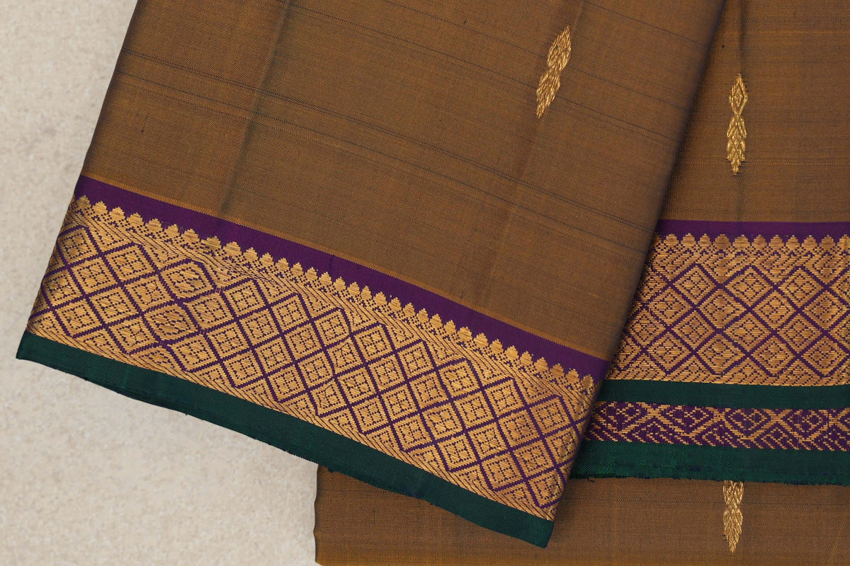 Mustard Oil Vintage Kanjivaram Silk Saree border zoom