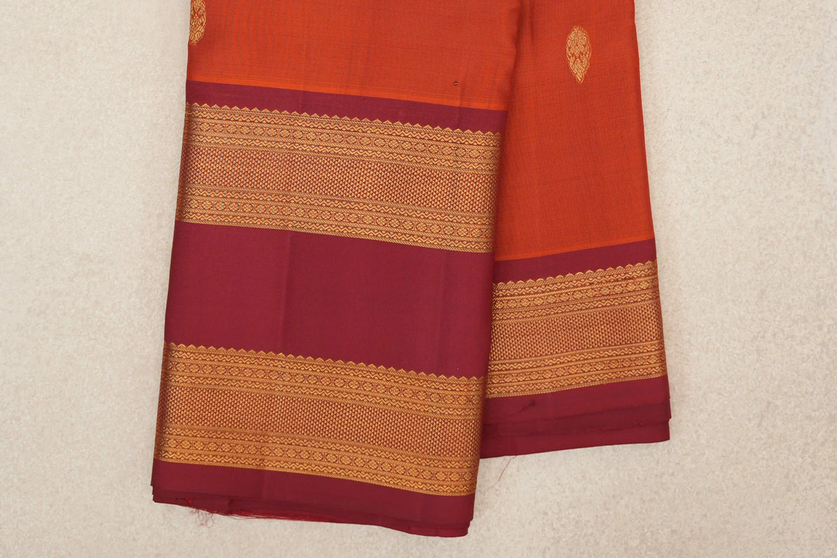 Rust Orange Light Weight Kanchipuram Silk Saree border zoom