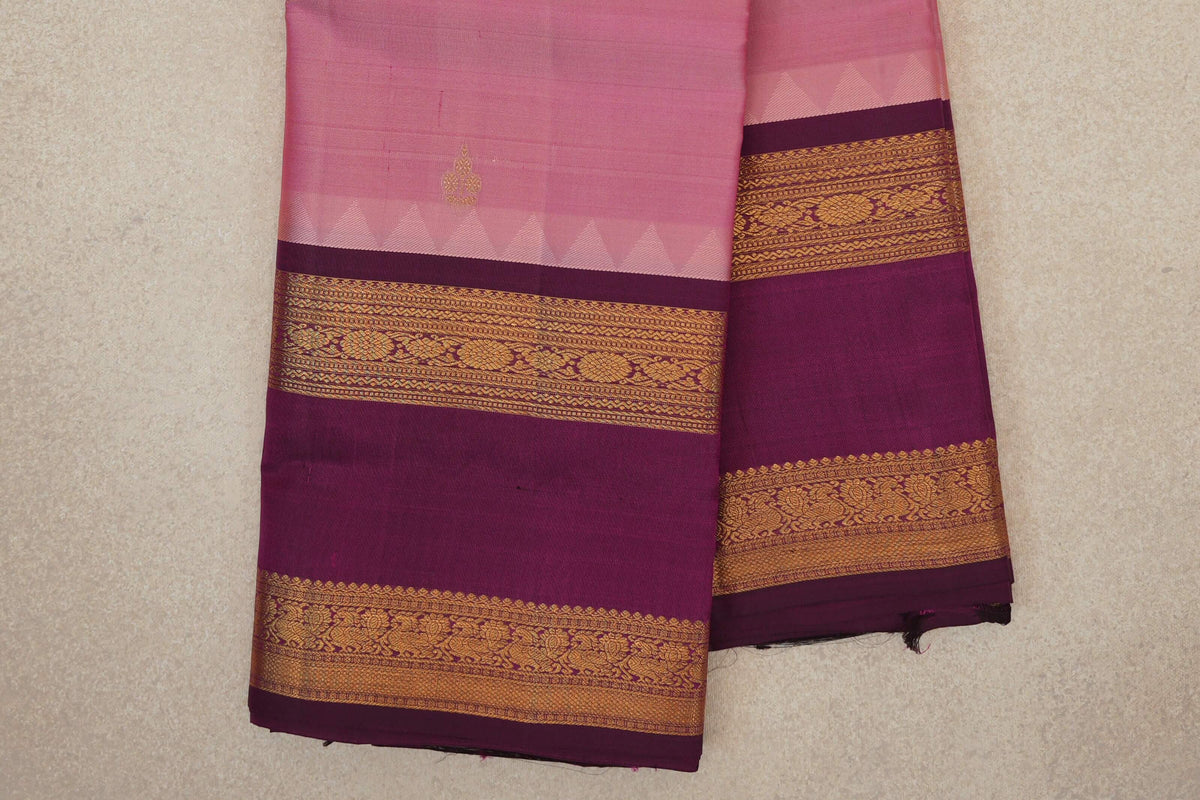 Light Rose Pink Light Weight Kanchipuram Silk Saree border zoom