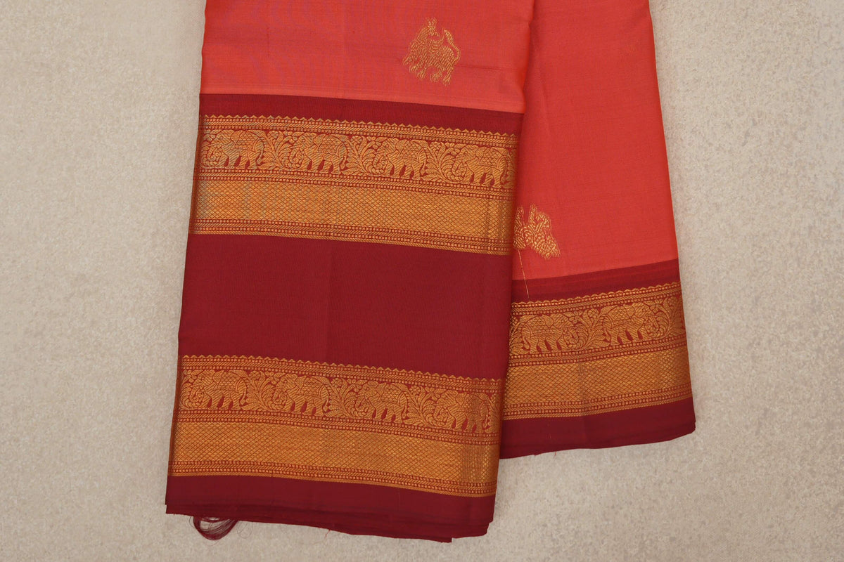 Peach Pink Light Weight Kanchipuram Silk Saree border zoom
