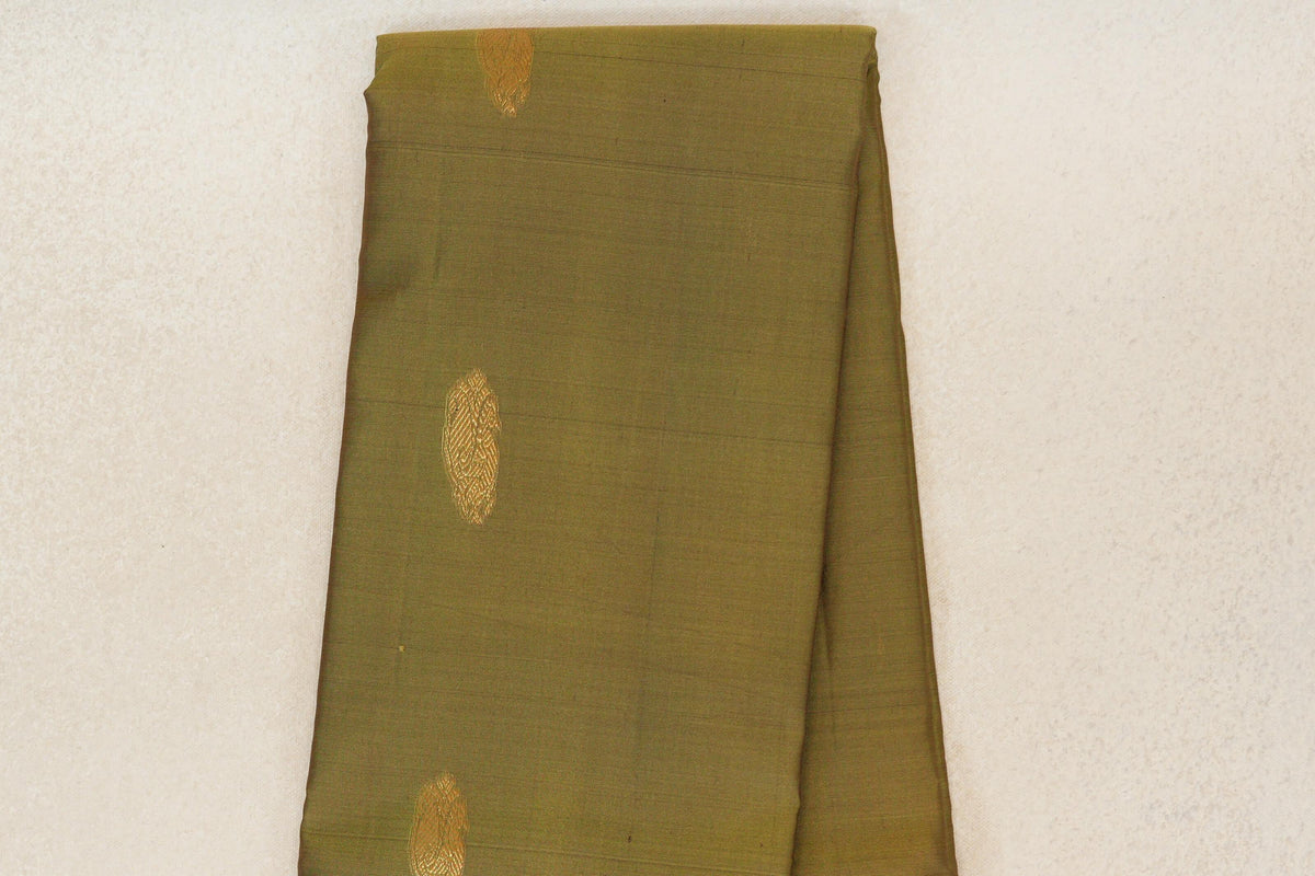 Olive Green Light Weight Kanchipuram Silk Saree body zoom