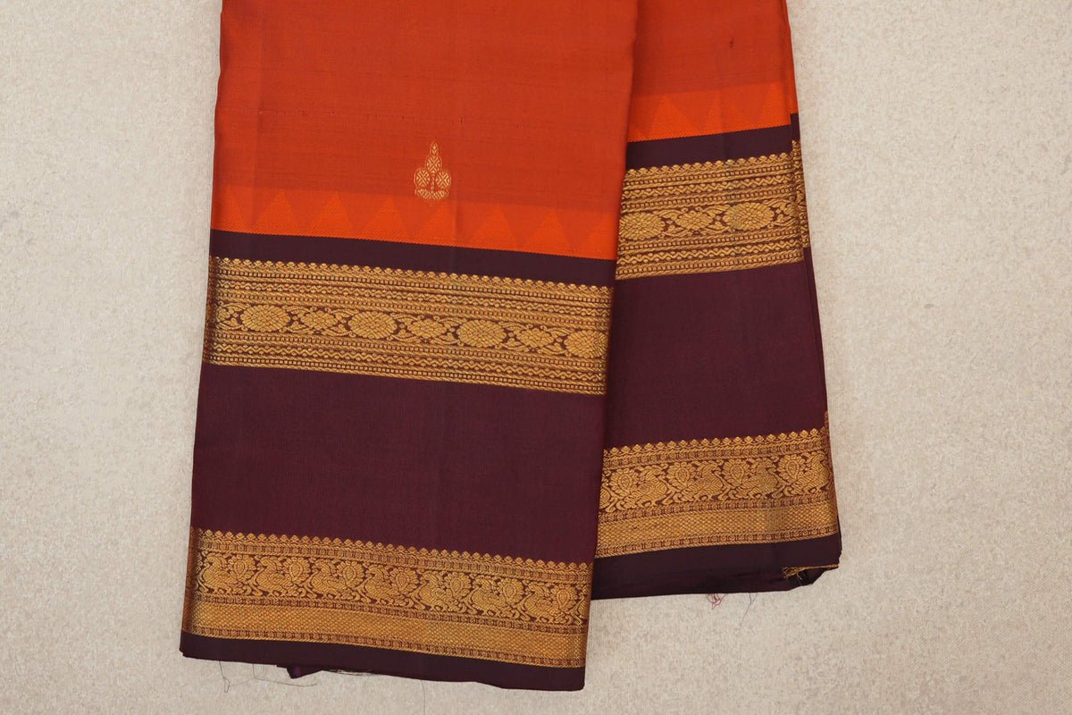 Deep Orange Light Weight Kanchipuram Silk Saree border zoom
