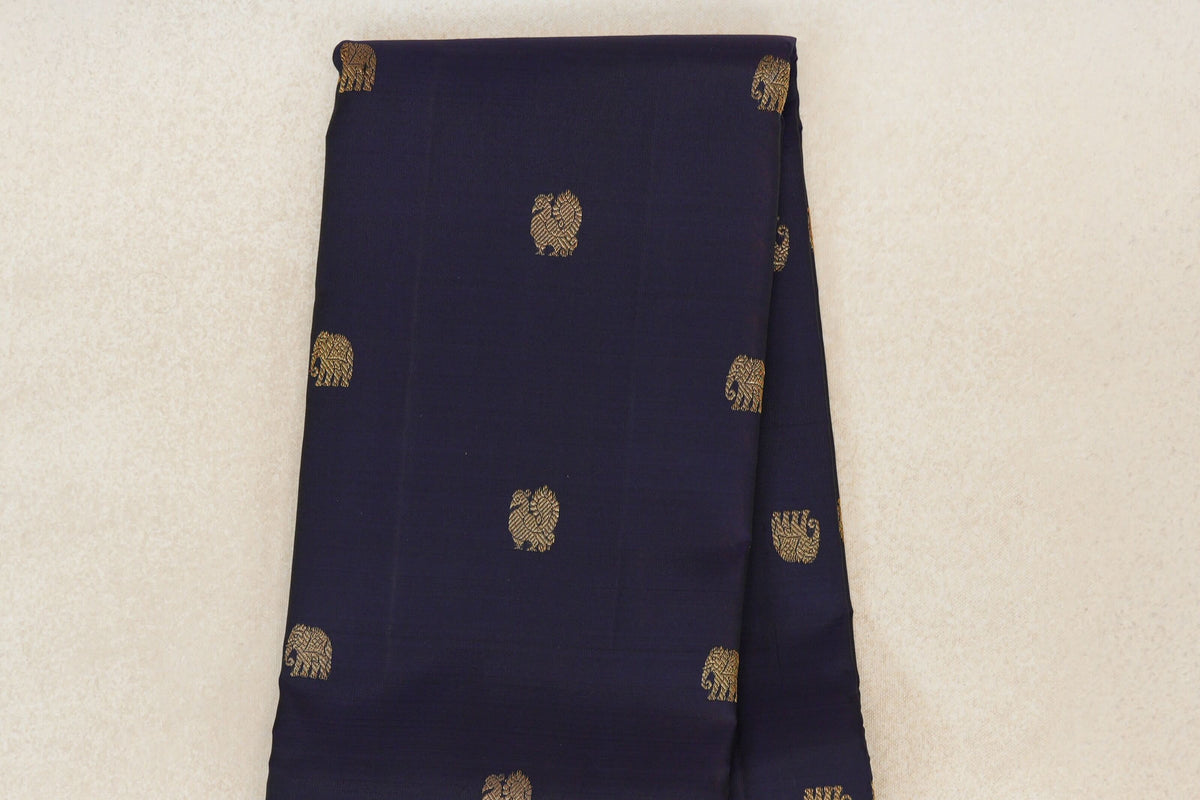 Deep Navy Blue Vintage Kanjivaram Silk Saree body zoom