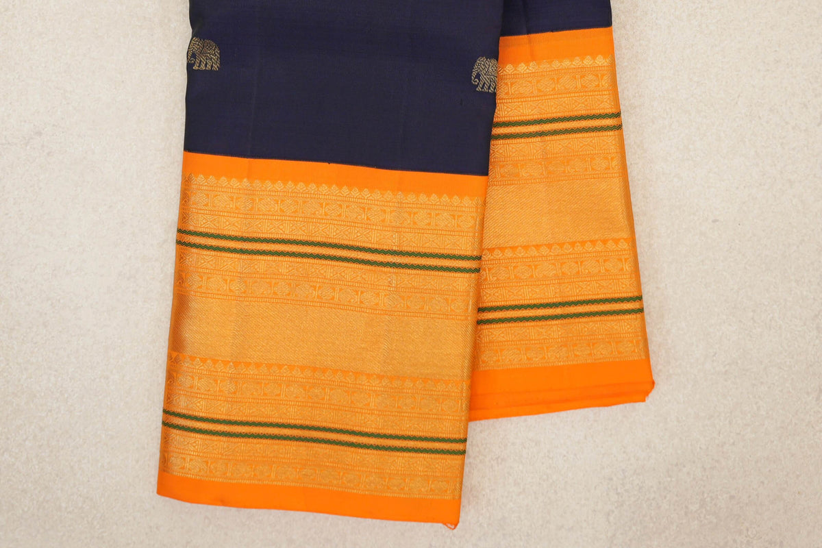 Deep Navy Blue Vintage Kanjivaram Silk Saree border zoom