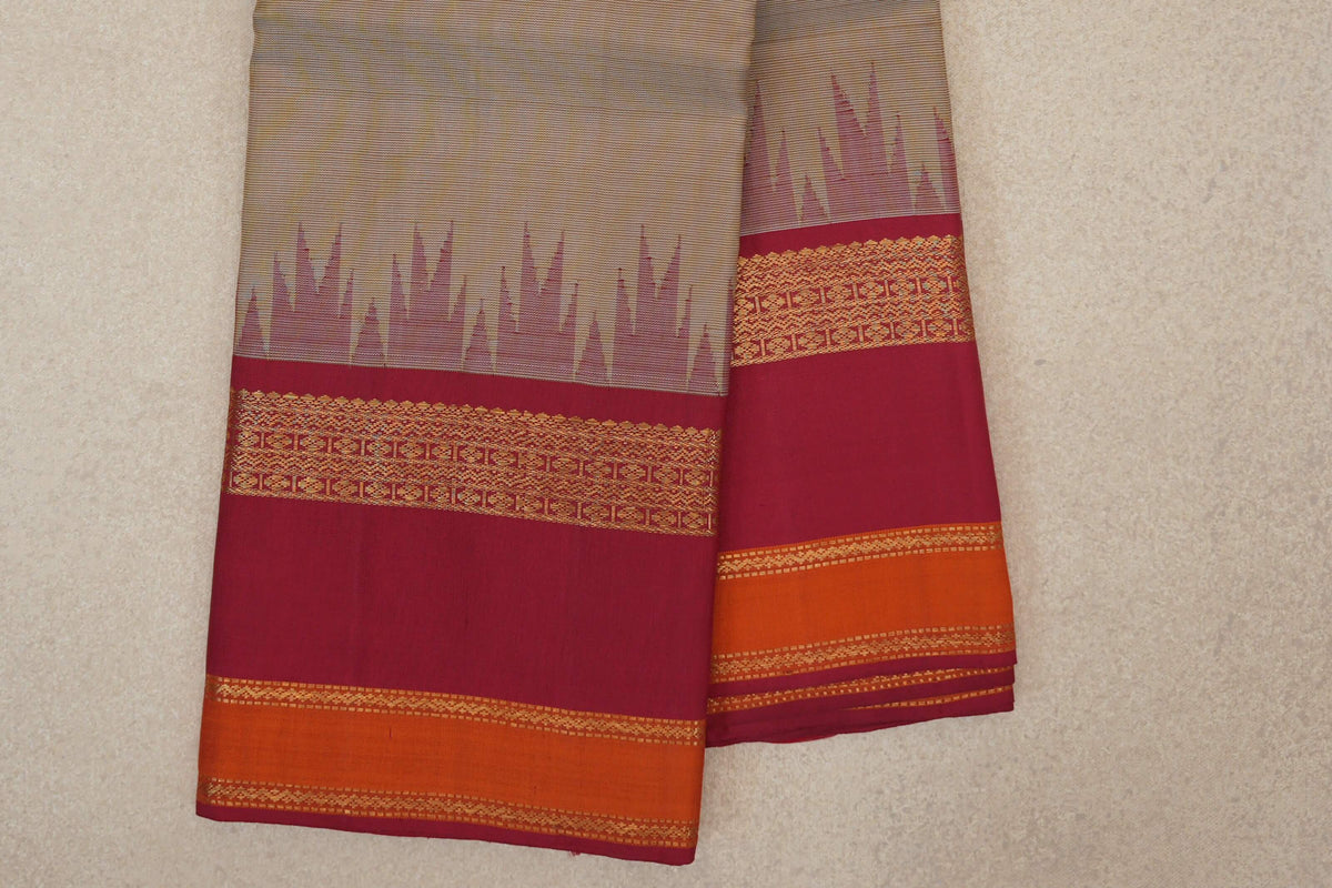 Dark Beige Temple Borders Borders Vintage Kanjivaram Silk Saree border zoom
