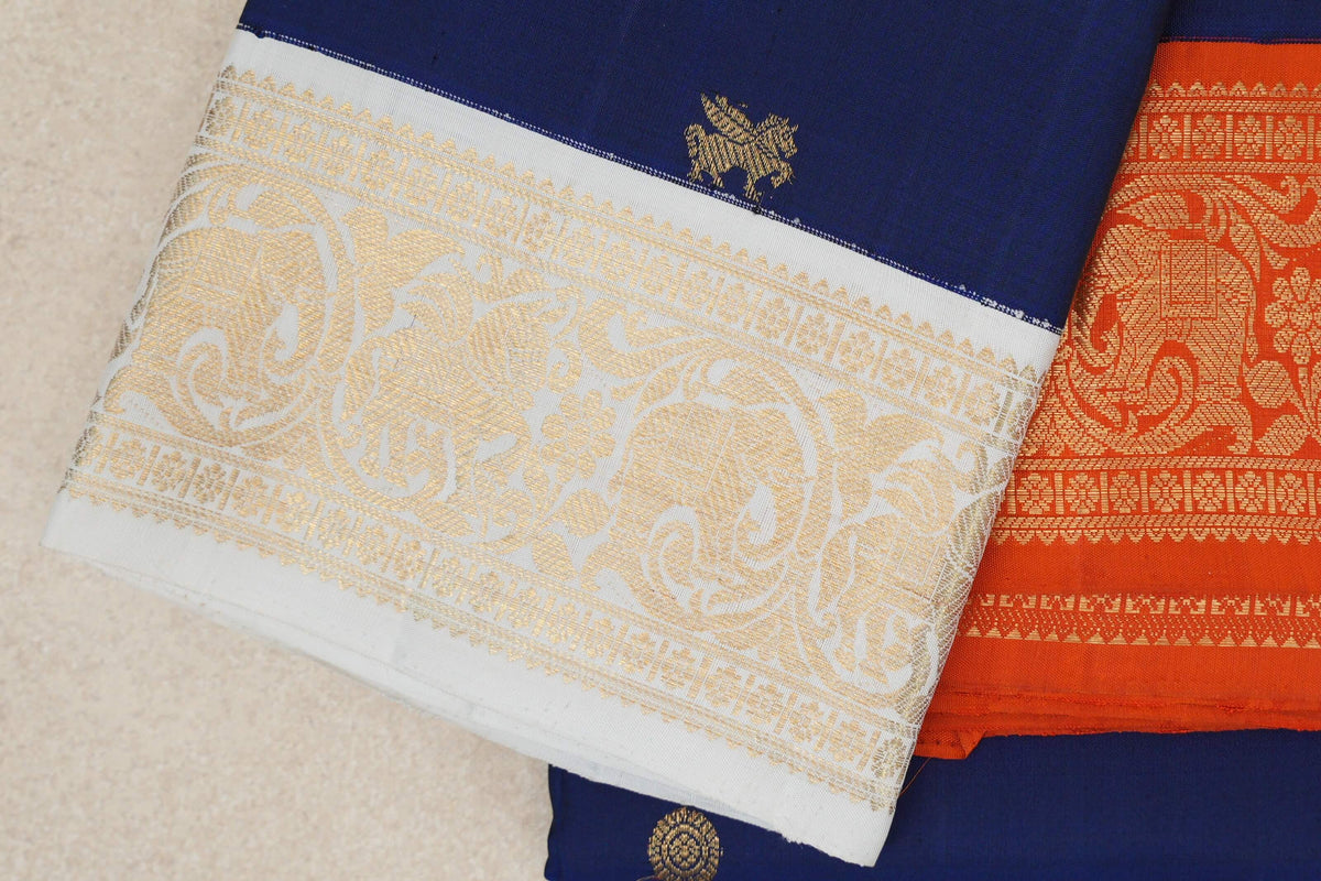 Deep Royal Blue Vintage Kanjivaram Silk Saree  border zoom