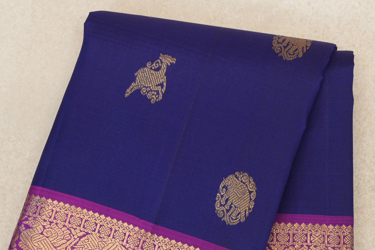 Deep Royal Blue Vintage Kanjivaram Silk Saree  body zoom