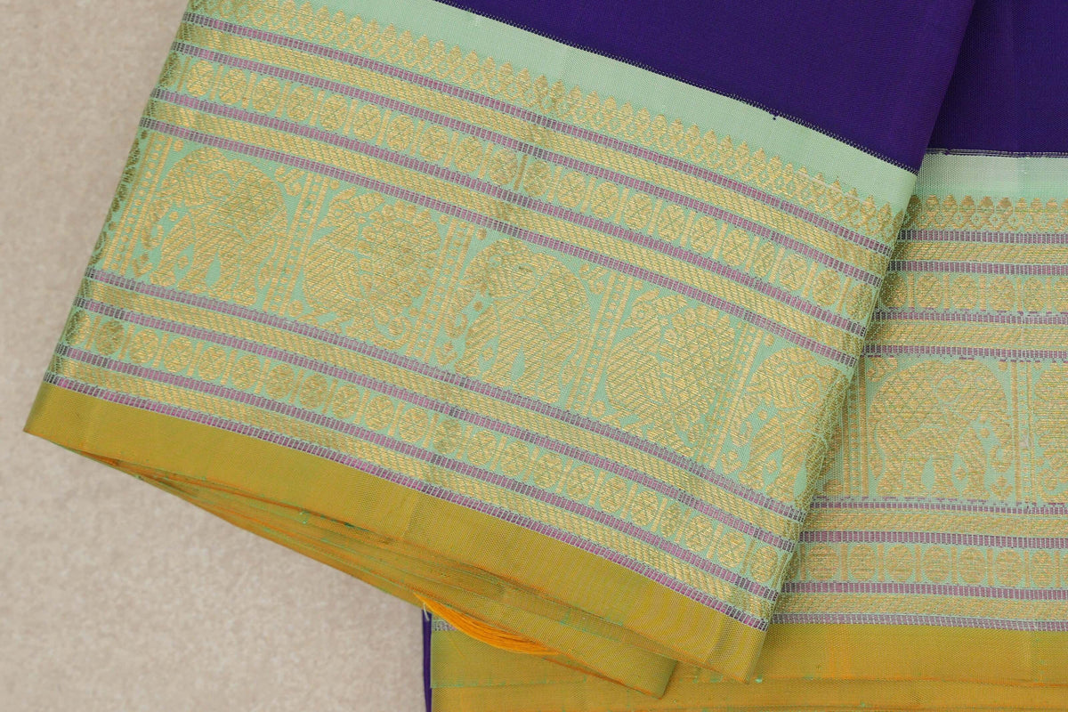  Deep Violet Purple vintage Kanjivaram Silk Saree border zoom