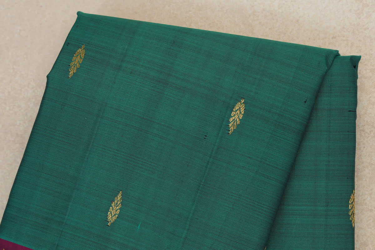 Teal Green Vintage Kanjivaram Silk Saree body zoom