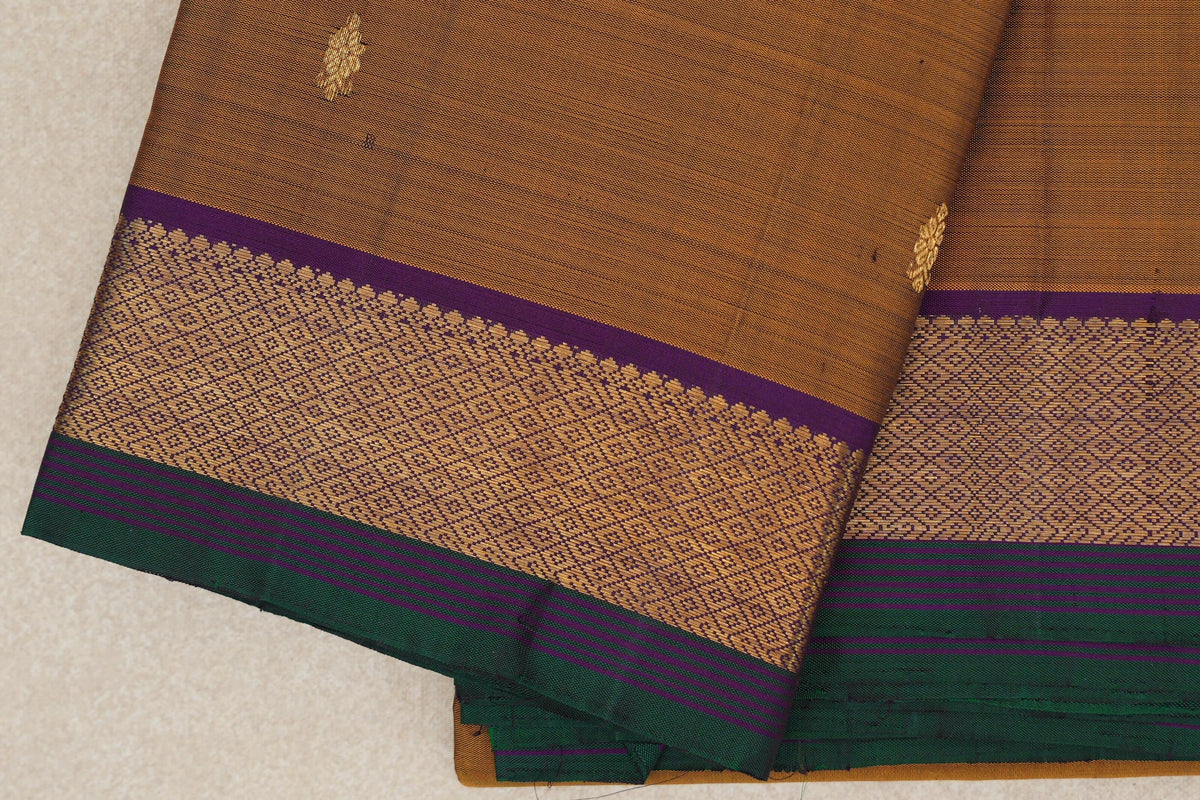 Gold Mustard vintage Kanjivaram Silk Saree border zoom