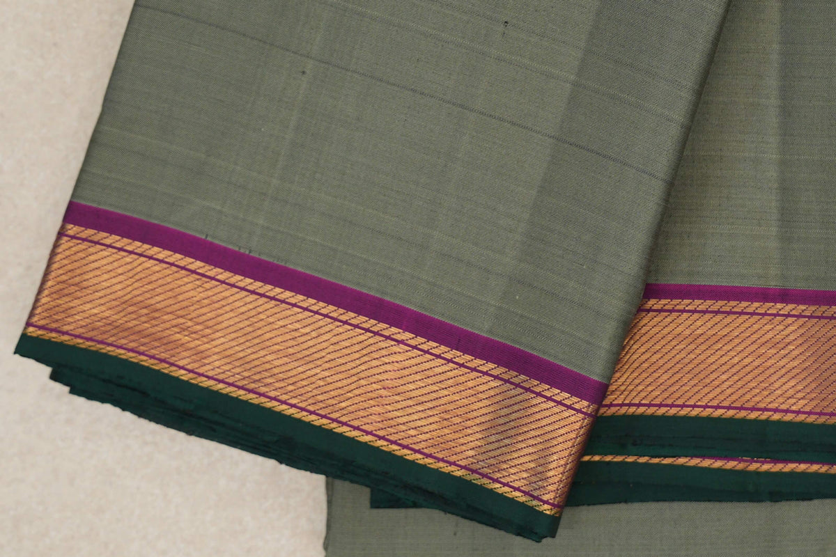Sage Green Vintage Kanjivaram Silk Saree border zoom
