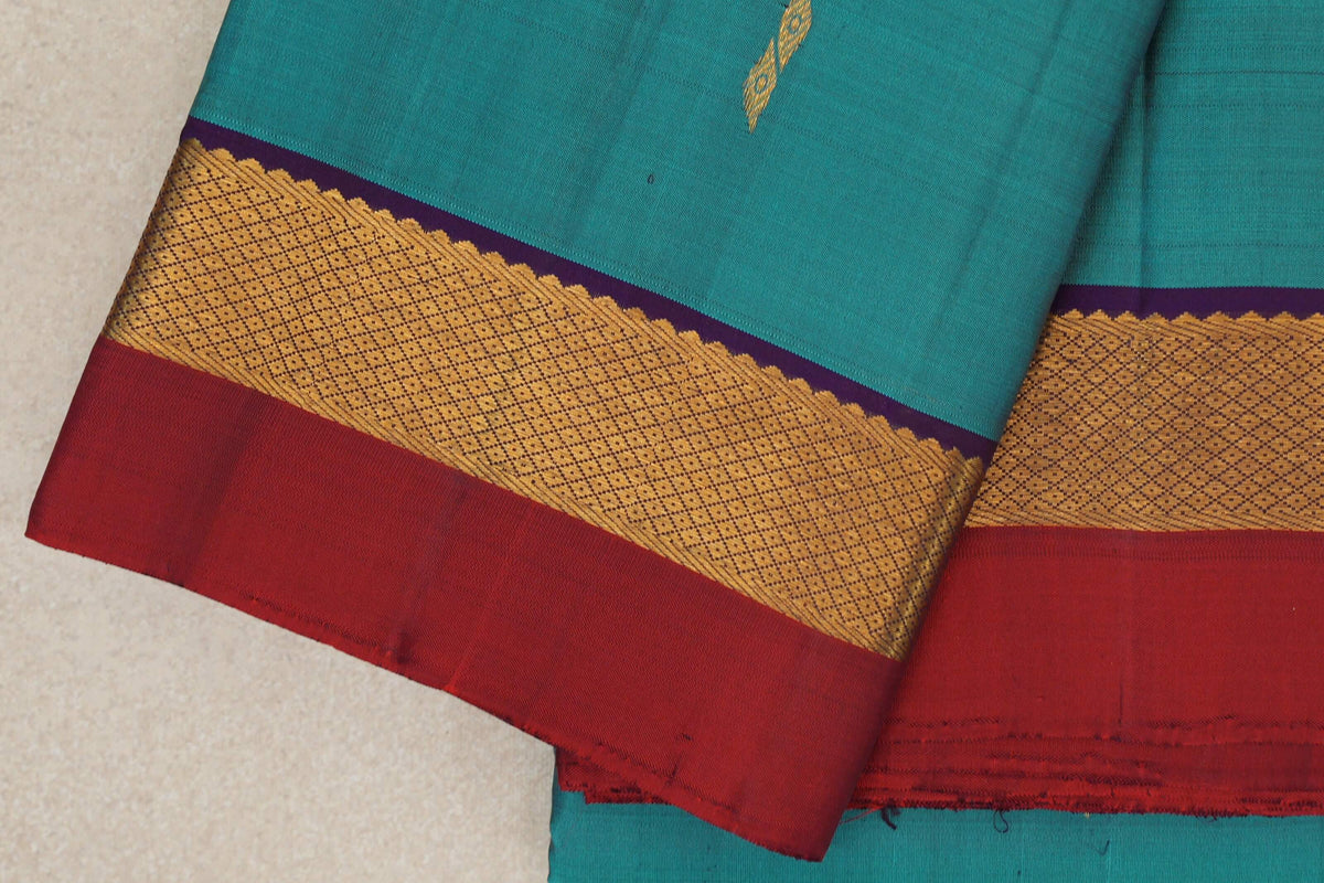 Aqua Blue vintage Kanjivaram Silk Saree border zoom