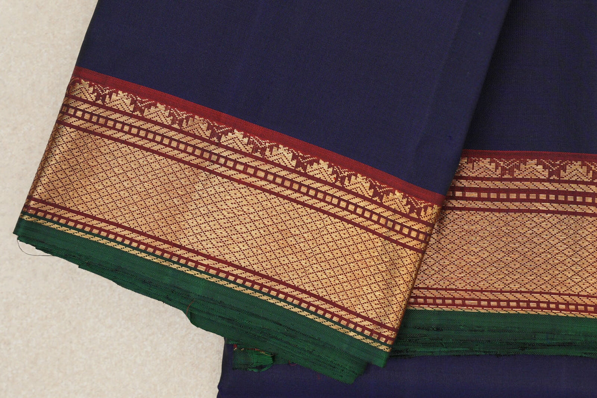 Deep Blue vintage Kanjivaram Silk Saree border zoom