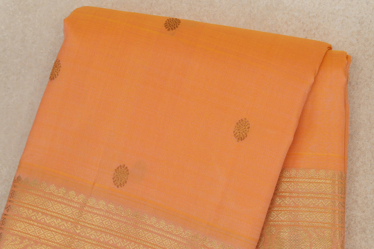  Peach Orange Vintage Kanjivaram Silk Saree body zoom