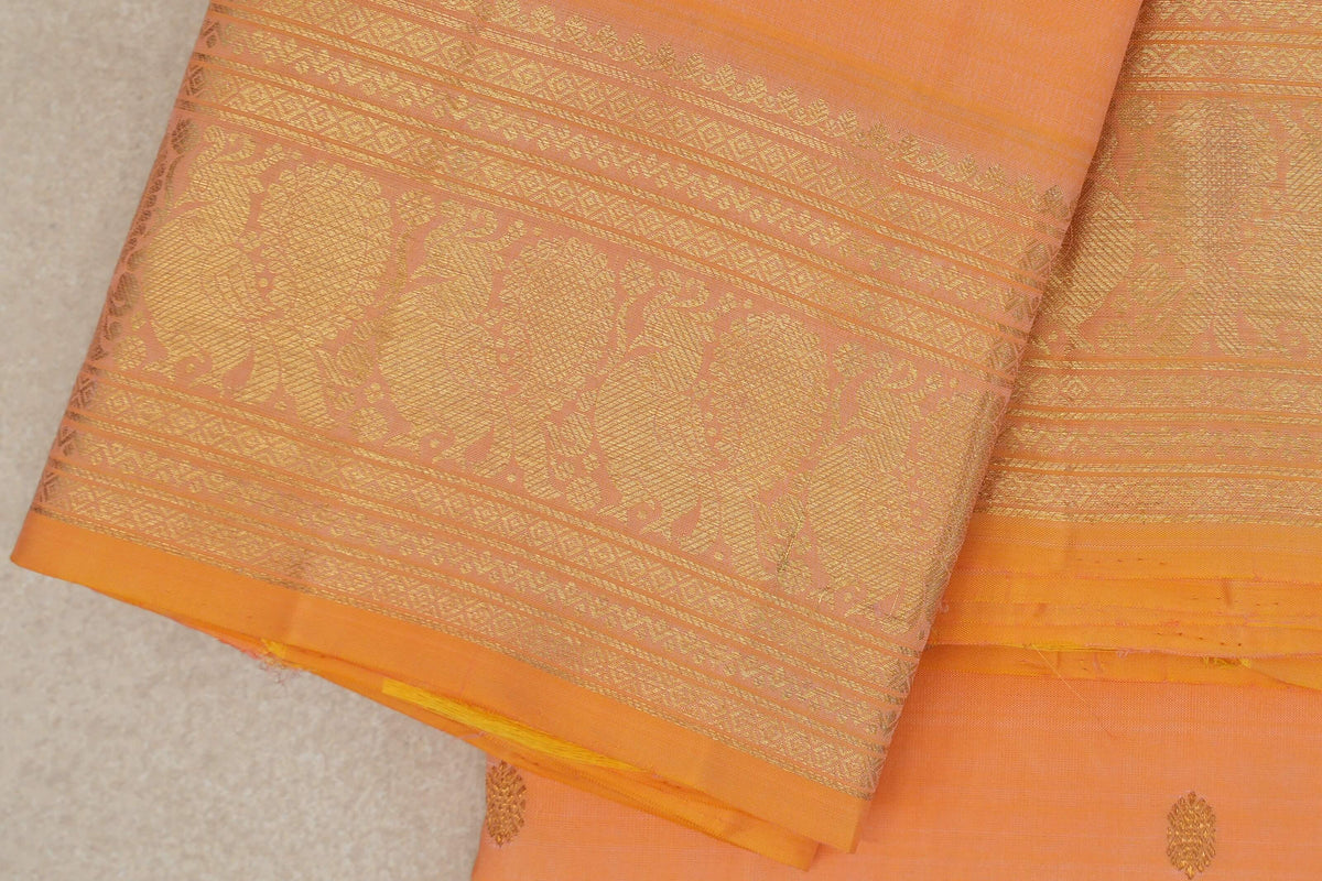  Peach Orange Vintage Kanjivaram Silk Saree border zoom