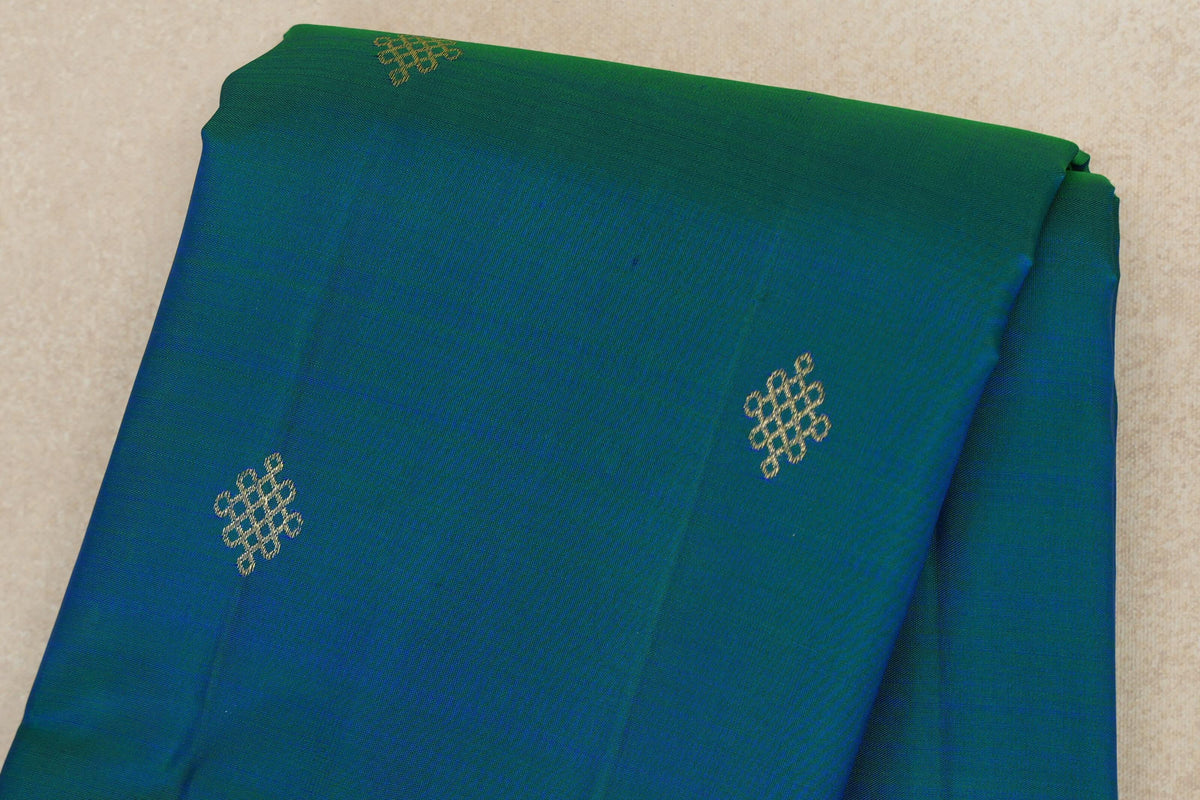 Peacock Blue with Dual Tone of Violet and Rani Pink Borders with Mustard Oil Selvedge Vintage Kanjivaram Silk Saree by Shreenivas Silks PSSR0110513