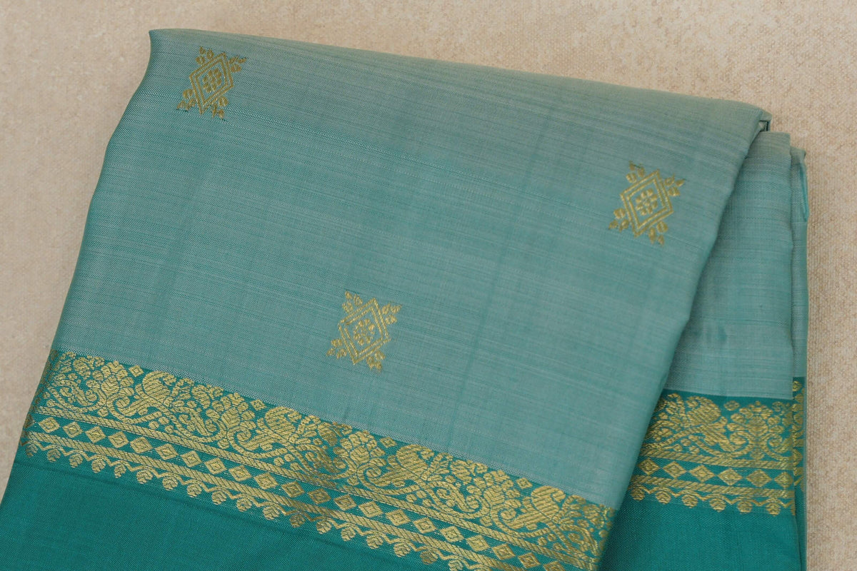 Pastel Aqua Green Vintage Kanjivaram Silk Saree  body zoom