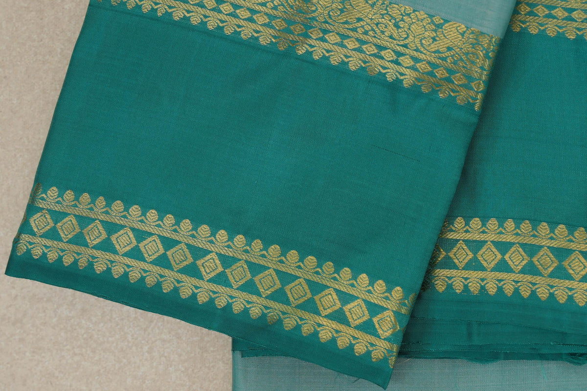 Pastel Aqua Green Vintage Kanjivaram Silk Saree  border zoom