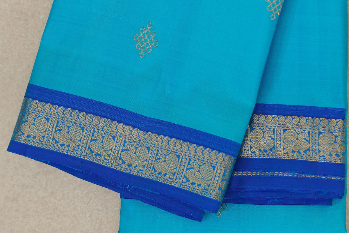 Aqua Blue Vintage Kanjivaram Silk Saree border zoom