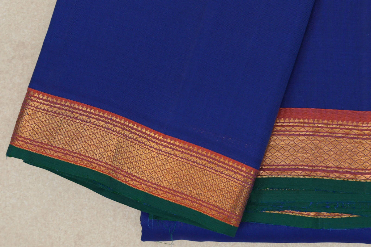 Deep Blue Vintage Kanjivaram Silk Saree border zoom