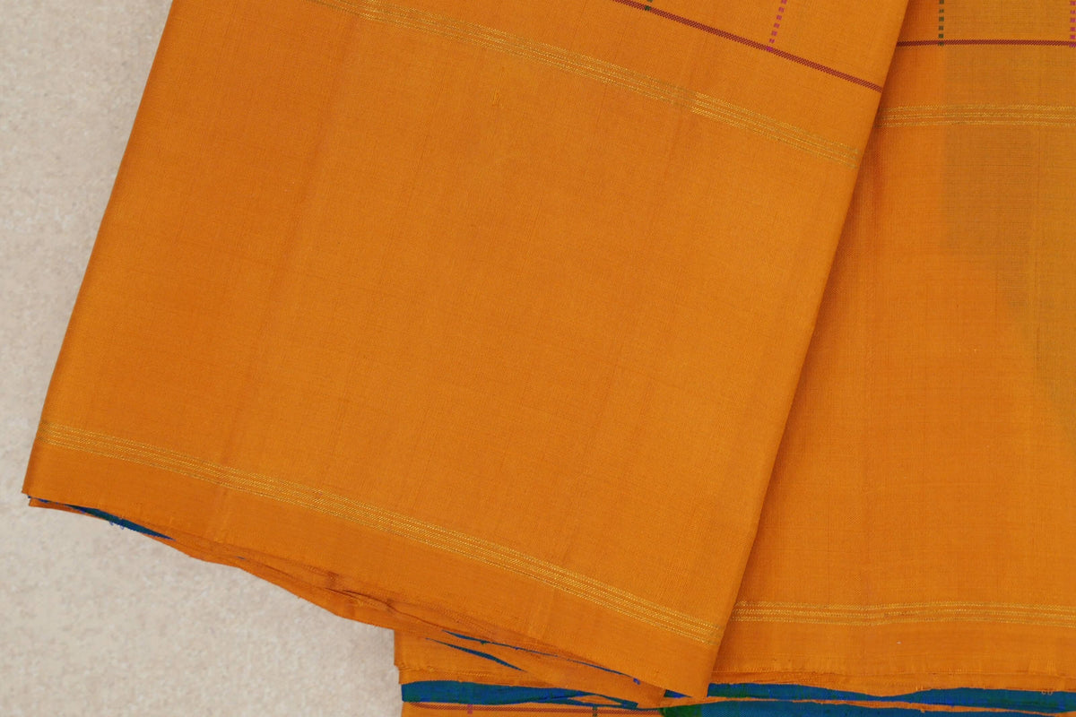 Mango Orange with Peacock Blue Borders Vintage Kanjivaram Silk Saree by Shreenivas Silks PSSR0110525