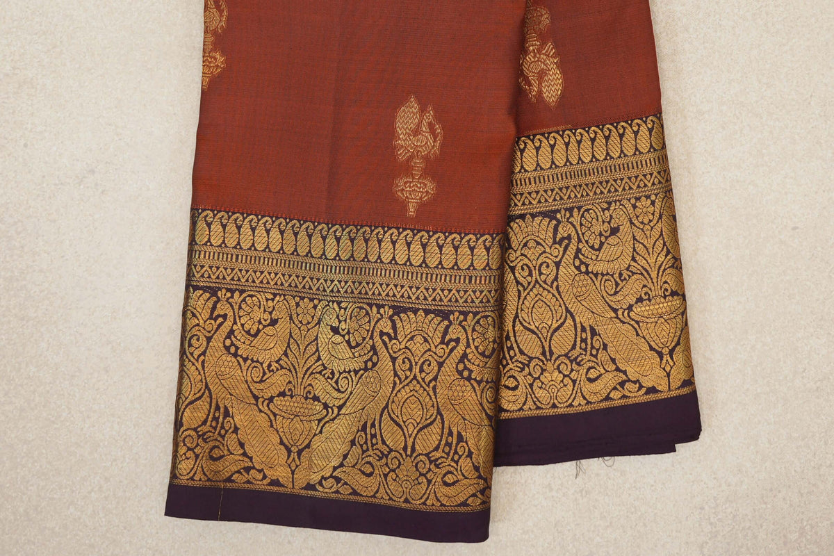 Dark Rust Vintage Kanjivaram Silk Saree  border zoom