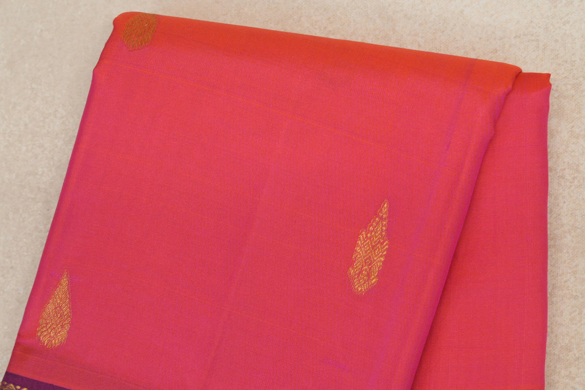Orangish pink Vintage Kanjivaram Silk Saree  body zoom