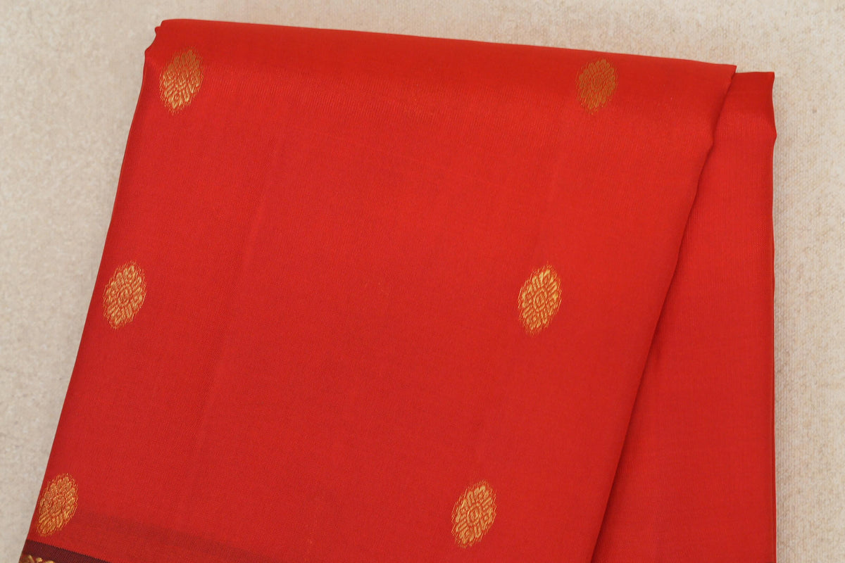 Bright Tomato Red Vintage Kanjivaram Silk Saree  body zoom