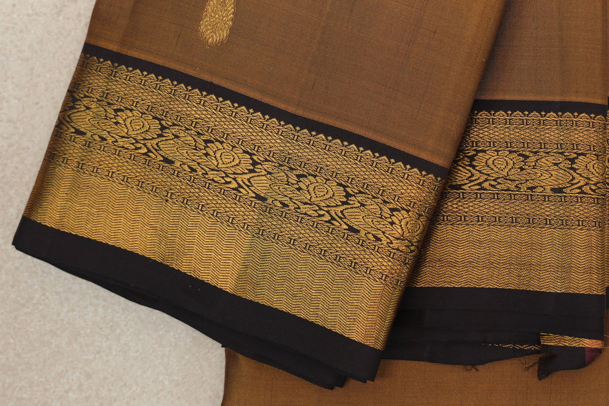 Antique Mustard Gold Vintage Kanjivaram Silk Saree border zoom