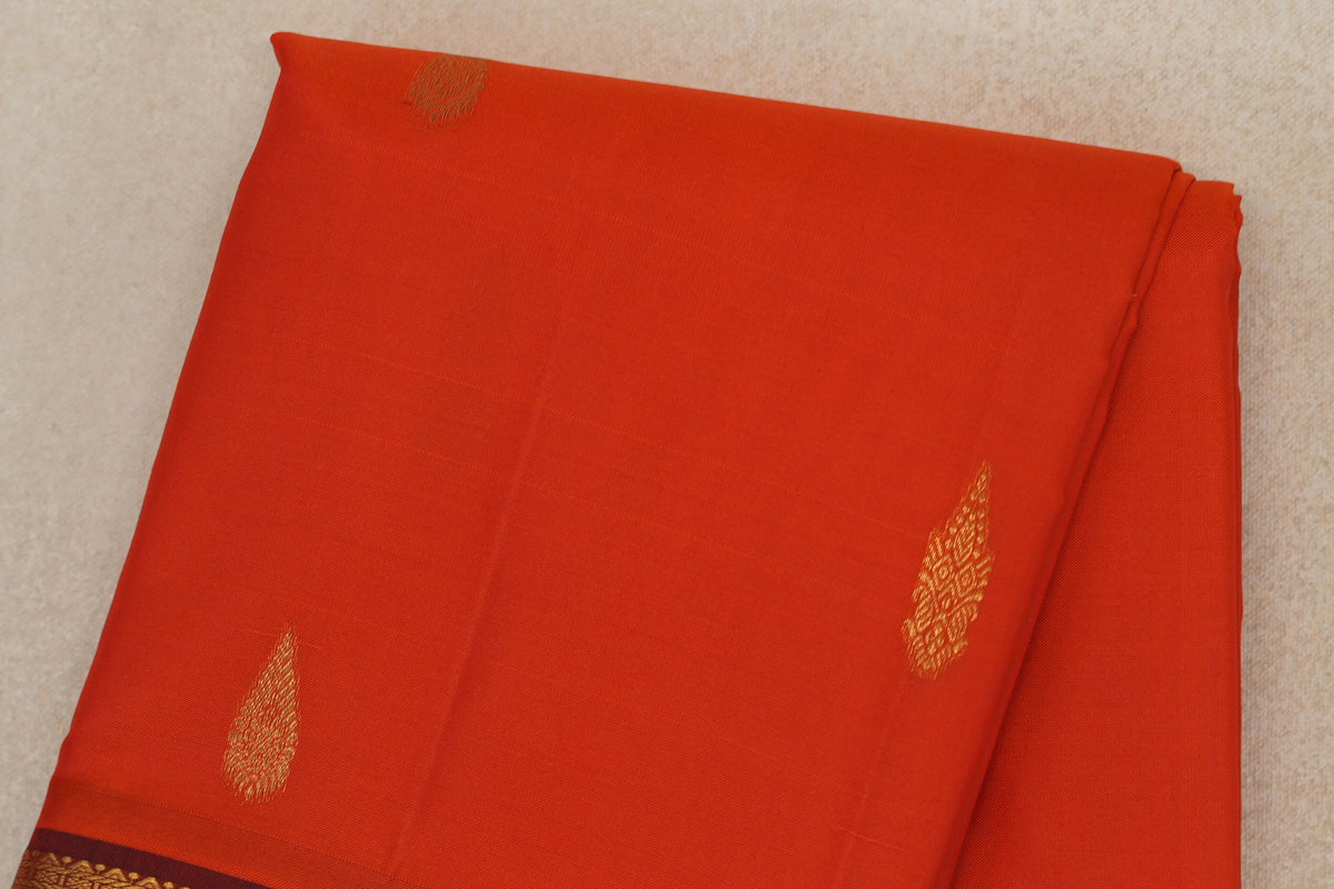 Bright Reddish Orange Vintage Kanjivaram Silk Saree body zoom