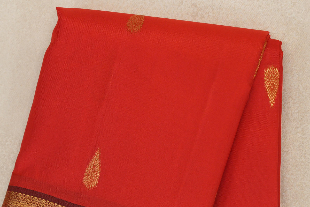 Bright Tomato Red Vintage Kanjivaram Silk Saree  body zoom